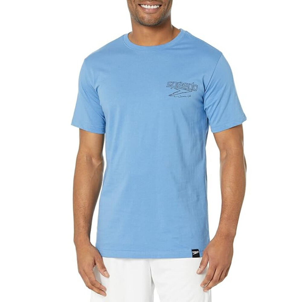 Speedo T-Shirt Men's Large Blue Graphic 100% Cotton Short Sleeve Swimwear RED759